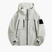 Herren Softshelljacke mit Kapuze und Reißverschlusstaschen – Elfenbeinweiß
