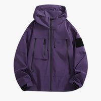 Herren Softshelljacke mit Kapuze und Reißverschlusstaschen – Lila