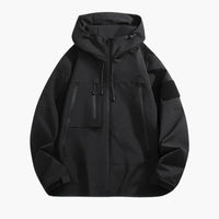 Herren Softshelljacke mit Kapuze und Reißverschlusstaschen – Schwarz