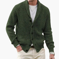 Herren Strickjacke mit Schalkragen und Knopfleiste – Olivgrün
