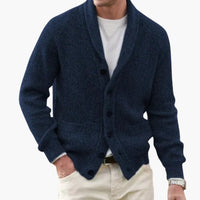 Herren Strickjacke mit Schalkragen und Knopfleiste – Marine