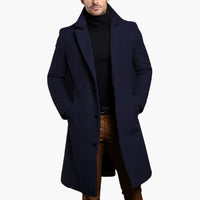Herren Trenchcoat lang mit Knopfleiste - Reverskragen und Seitentaschen – Marine