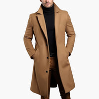 Herren Trenchcoat lang mit Knopfleiste - Reverskragen und Seitentaschen – Café