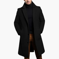 Herren Trenchcoat lang mit Knopfleiste - Reverskragen und Seitentaschen – Schwarz