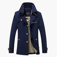 Herren Trench coat mit Knopfverschluss und Taschen Details – Dunkelblau