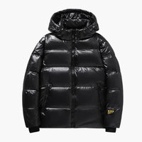 Herren Winter-Daunenjacke mit Kapuze und Reißverschluss – Schwarz
