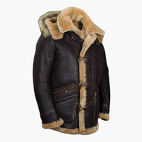 Herren Winterjacke mit Lammfellkapuze – Braun