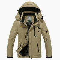 Herren Winterjacke mit Reißverschluss und abnehmbarer Kapuze – Khaki