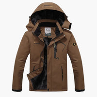 Herren Winterjacke mit Reißverschluss und abnehmbarer Kapuze – Kaffee
