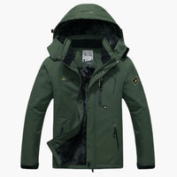 Herren Winterjacke mit Reißverschluss und abnehmbarer Kapuze – Dunkelgrün