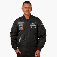Herren Bomberjacke Rippkragen Stickerei Hochwertiger Stoff – Schwarz