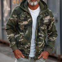 Jeansjacke für Herren - Camouflage Sommerjacke mit Kapuze – Armee grün
