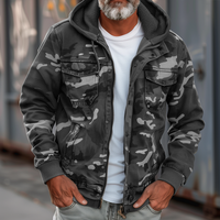 Jeansjacke für Herren - Camouflage Sommerjacke mit Kapuze – Grau