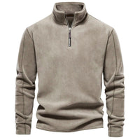 Herren Klassisches Sweatshirt mit Viertelreißverschluss Komfortabler Freizeitpullover – Beige