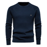 Herren Strukturierter Winterpullover Langarm Warmer Strickpullover Komfortabel – Marine