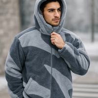 Herrenjacke mit Plüschstruktur und Kapuze – Blau