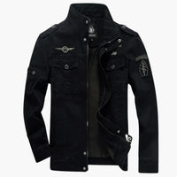 Herrenjacke im Military Style mit Stehkragen und Klappentaschen – Schwarz