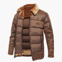 Herrenjacke mit Steppung und Kunstfellkragen – Dunkelbraun
