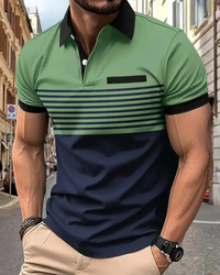 Herren lässiges gestreiftes Poloshirt | Kurzarm – Grün