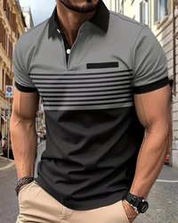 Herren lässiges gestreiftes Poloshirt | Kurzarm – Grau