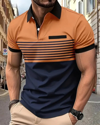 Herren lässiges gestreiftes Poloshirt | Kurzarm – Orange