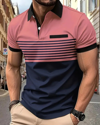 Herren lässiges gestreiftes Poloshirt | Kurzarm – Rosa