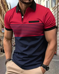 Herren lässiges gestreiftes Poloshirt | Kurzarm – Rot