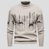 Herrenpullover Weihnachtspullover mit Rentier- und Waldmotiv | Festlicher Winterpullover für Gemütlichkeit und Stil – Beige