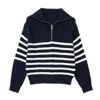 Ulrich | Gestreifter Pullover mit Reißverschluss – Marineblau gestreift