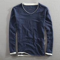 Bastian | Langarm V-Ausschnitt T-Shirt – Dunkelblau