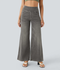 High-Waist Komfort Jeans mit weitem geradem Bein für Damen – Grau