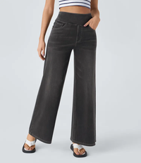 High-Waist Komfort Jeans mit weitem geradem Bein für Damen – Schwarz