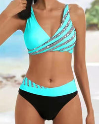 Mona - Hete Bikini mit Print – Blaugrün
