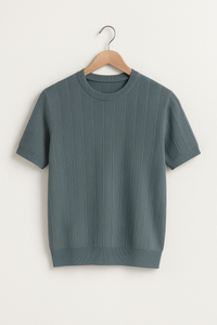 Hudson Strick T-Shirt Herren Kurzarm – Blau