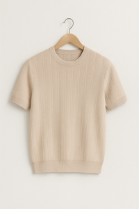 Hudson Strick T-Shirt Herren Kurzarm – Beige