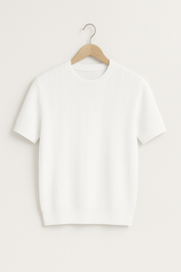 Hudson Strick T-Shirt Herren Kurzarm – Weiß