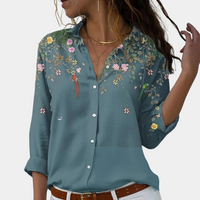 Elegante Damenbluse mit Blumenstickerei und Puffärmeln – Graphitgrau