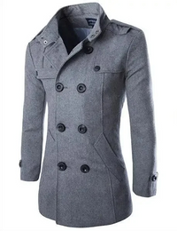 Herren Wollmantel Eleganter Doppelreiher mit Schulterklappen – Grau