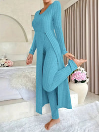 Zayda – Elegantes Zweiteiliges Strick Set – Blau