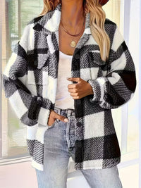 Sabria – Karierte Fleecejacke Mit Knöpfen – Schwarz