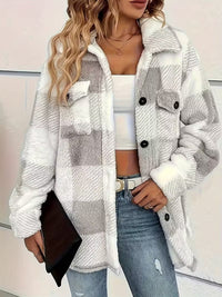 Sabria – Karierte Fleecejacke Mit Knöpfen – Grau