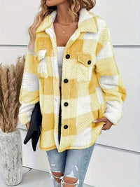 Sabria – Karierte Fleecejacke Mit Knöpfen – Gelb