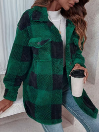 Sabria – Karierte Fleecejacke Mit Knöpfen – Grün