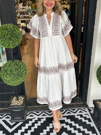 Damen Elegantes Ausgestelltes Ibiza Kleid | Midi – Weiß