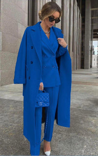 Ofelya - Elegantes Zweireiher Anzugset Mit langem Mantel – Dunkelblau