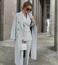 Ofelya - Elegantes Zweireiher Anzugset Mit langem Mantel – Grau