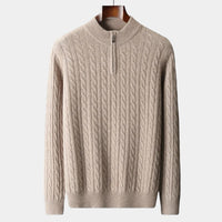 Herrenpullover | Halber Reißverschluss und strukturierte Maschen – Beige