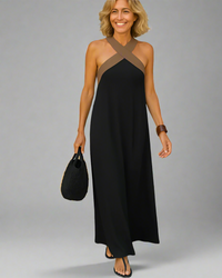 Brunhilde | Elegantes Kleid mit Rückenfreiem Schnitt und Modernem Neckholder – Schwarz