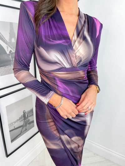 Daphne - Sexy tiefes V-Ausschnitt Langarmkleid