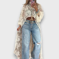 Maiva – Lange Bluse aus transparenter Spitze – Weiß